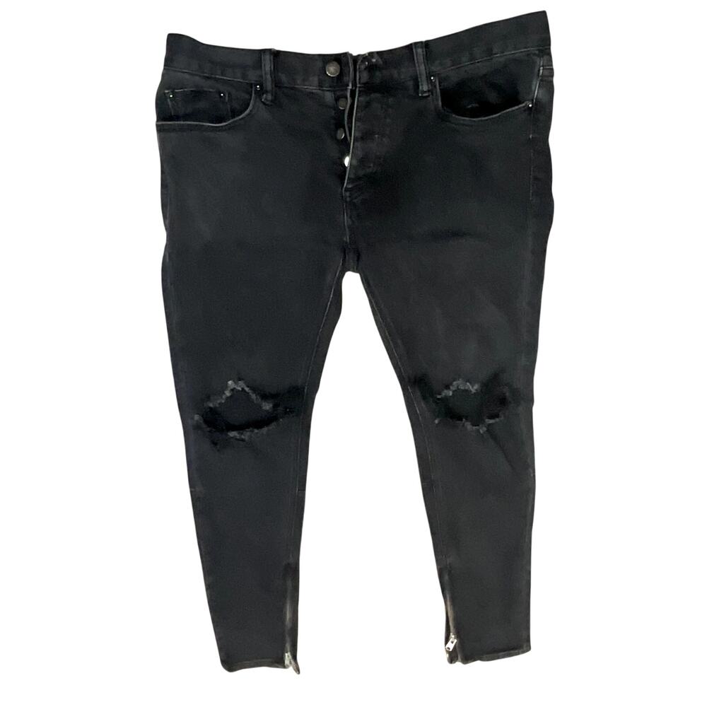 mnml Distressed Skinny Jeans Men’s Size 33 Black Zip Ankle Stretch